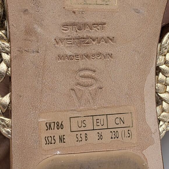 Stuart Weitzman Thea Flat Sandal Women's Ankle Strap Gold Size US5.5B EU36 - Picture 7 of 11